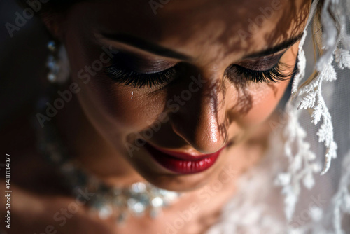Close-up of bride with jewelry and veil