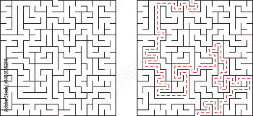 Black and white maze with solved path showing a solution to the puzzle