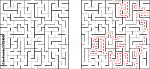 Conceptual illustration of a complex maze with solved path in a detailed design
