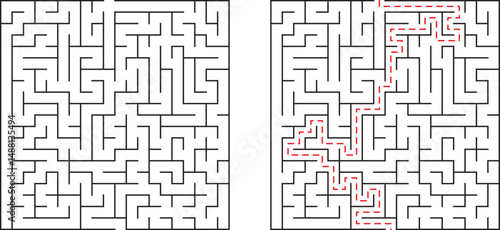 Maze illustration with solution showing a path to solve the challenging puzzle