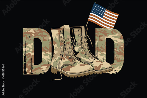 Combat Boots Dad American Flag Military Patriotic Hero Design – Veterans and Father's Day Tribute Illustration