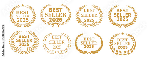 Set best seller icon design with laurel, best seller badge logo isolated . vector eps
