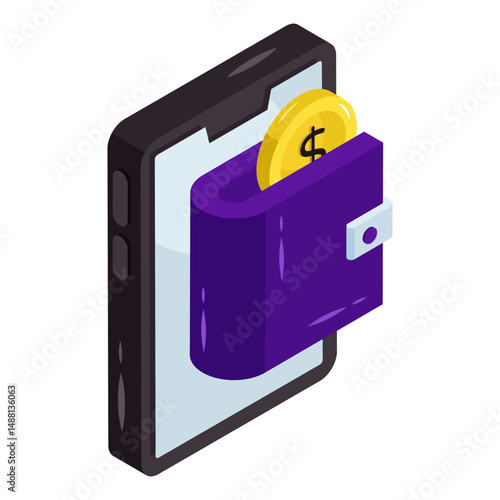 Notecase icon, vector design of mobile wallet
