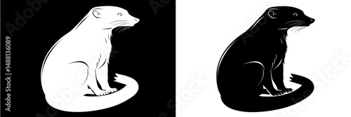 Silhouette of a Sitting Cat on Contrasting Black and White Backgrounds Showcasing Smooth Curves