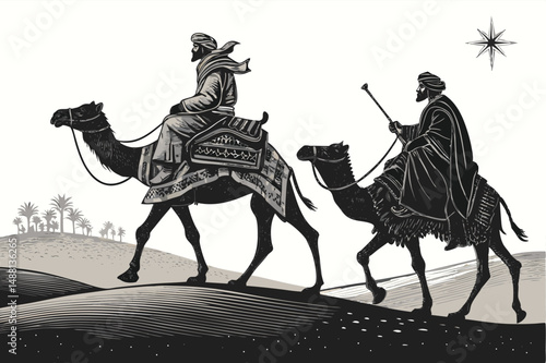 Desert Caravan Silhouette with Camel Riders