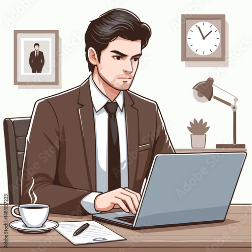 a boss is playing laptop to check business