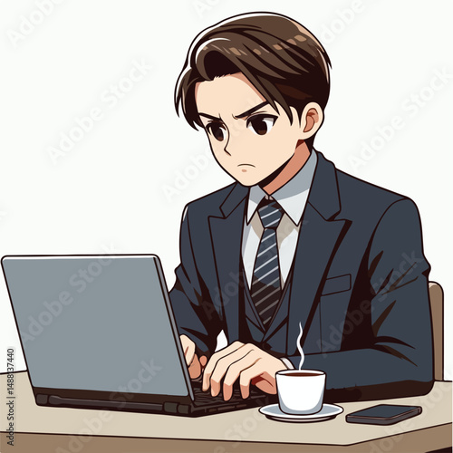 a boss is playing laptop to check business