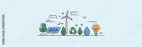 White background vector sheet of sustainability icons – Great for renewable energy graphics, eco learning materials, or nature conservation themes