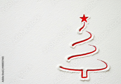 Red Christmas Tree on Snowy Flour Background Decoration