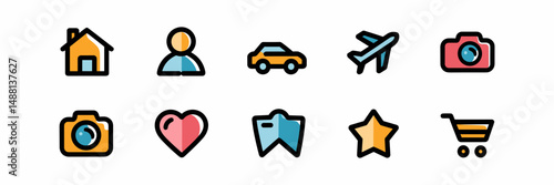 Simple flat vector icons of travel, shopping, and lifestyle – Great for digital interfaces, tourism design, or mobile app development