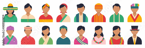 Vector sheet of cultural attire icons – Great for travel guides, cultural awareness projects, or international campaigns