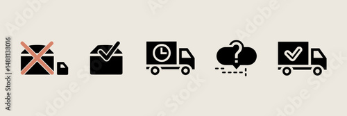 Vector icons of parcel delivery statuses – Useful for tracking dashboards, delivery apps, or logistics UI elements.