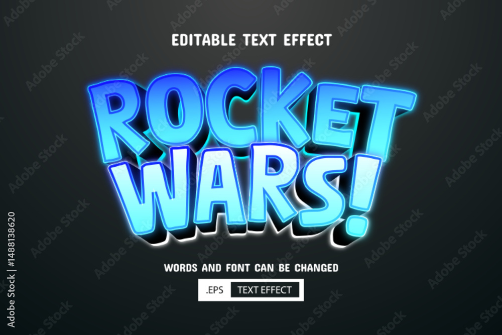Fototapeta premium Blue rocket wars text - editable 3d text effect