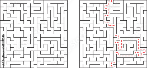 Complex maze with solution path indicated demonstrating problem solving and strategy