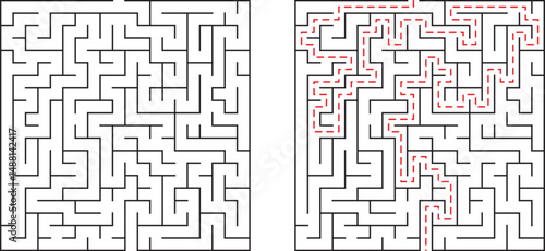 A complex maze illustration with a marked solution path demonstrating problem solving and guidance