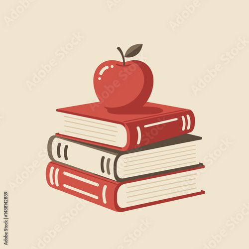 Stack of books with an apple on top representing education and learning