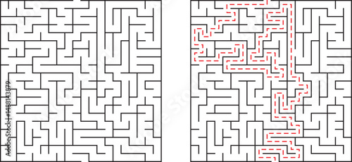 Maze puzzle with highlighted solution representing problem solving and navigation
