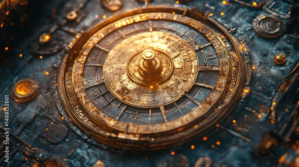 Fototapeta premium Golden decorative clock in cosmic background