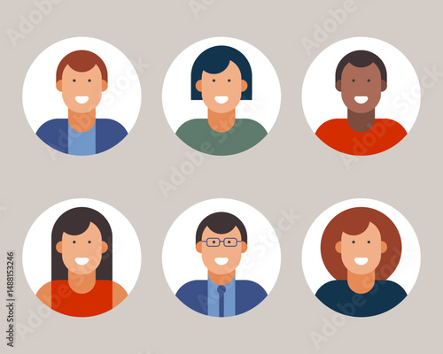 Business man and woman diverse smiling portrait faces people avatar vector flat illustration collection set