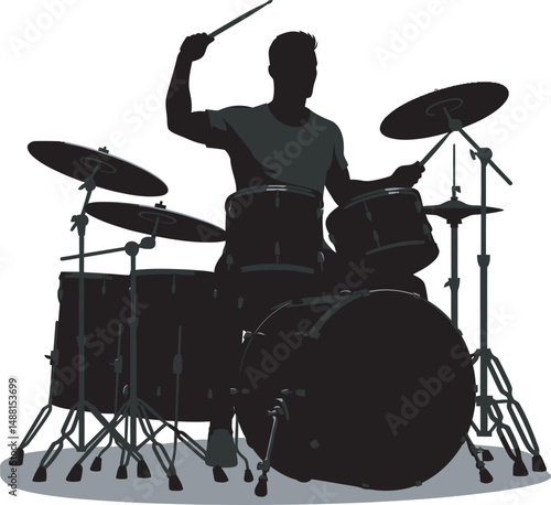 Drummer Playing Silhouette and vector