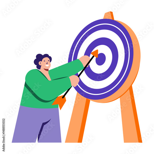 A flat style illustration showing a person aiming goal