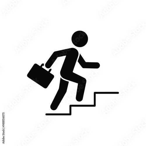 Businessman climbing stairs with a briefcase representing career advancement and success