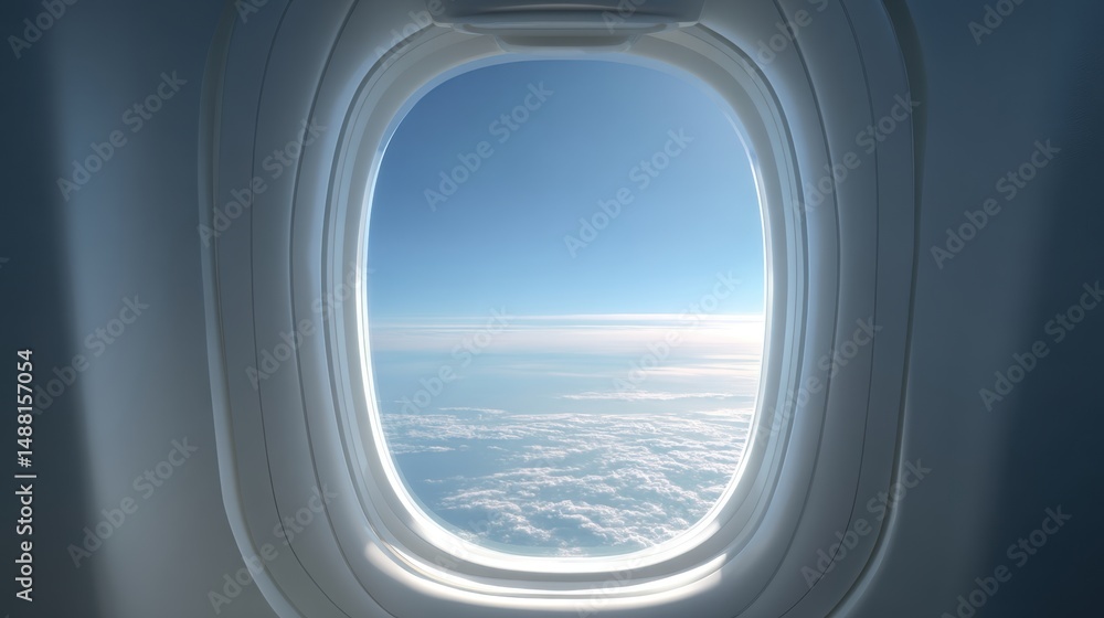 Aerial View of Cloudy Sky Through Airplane Window on Clear Day Above the Horizon Aerial View of Cloudy Sky Through Airplane Window on Clear Day Above the Horizon