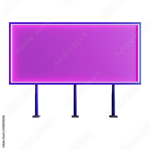 Illuminated purple billboard on stands, isolated on transparent background
