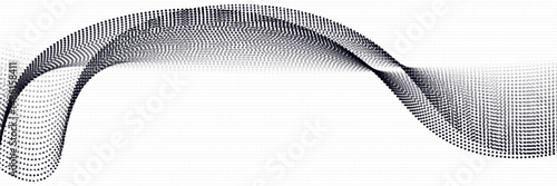 Flowing dot particles wave pattern halftone black gradient smooth curve shape isolated on transparent background. Vector in concept of technology, science, music, modern.