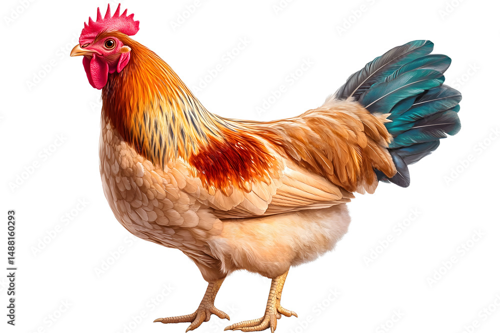 Fototapeta premium realistic PNG of a hen with detailed feathers and natural coloring isolated on transparent background for farm and agriculture design projects