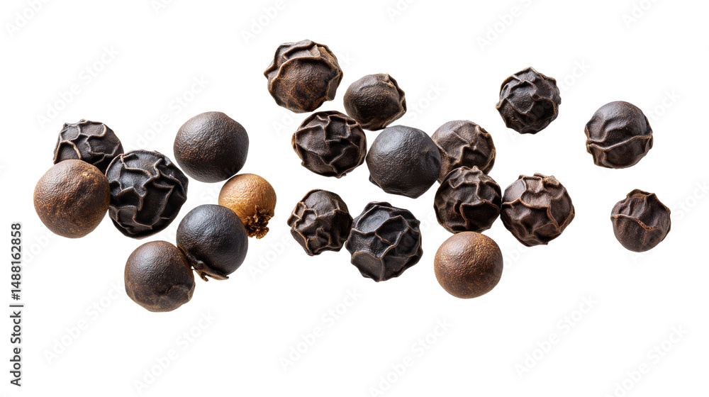 Black peppercorns isolated on white