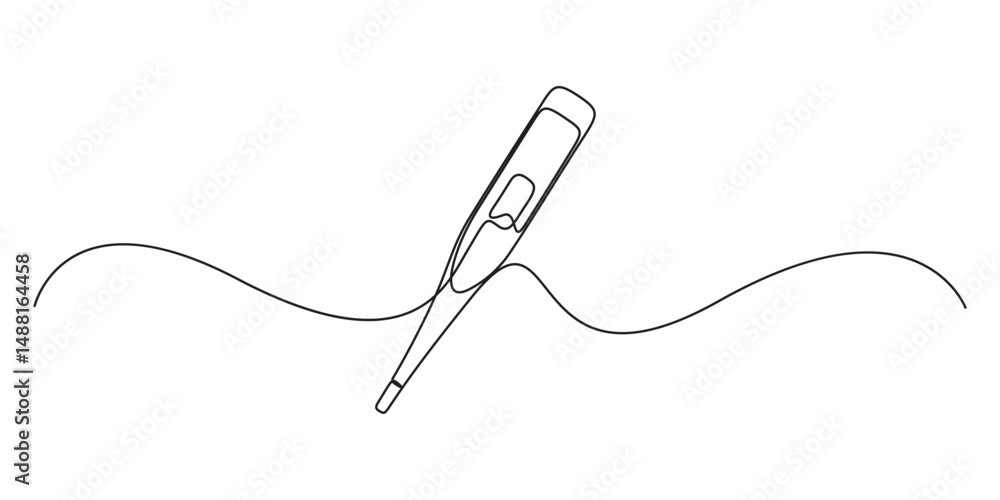 Fototapeta premium Continuous single line drawing of medical thermometer. One line of medical thermometer drawing. Medical equipment concept vector illustration
