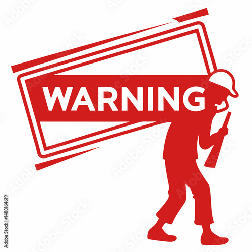 Warning sign silhouette man carrying heavy burden