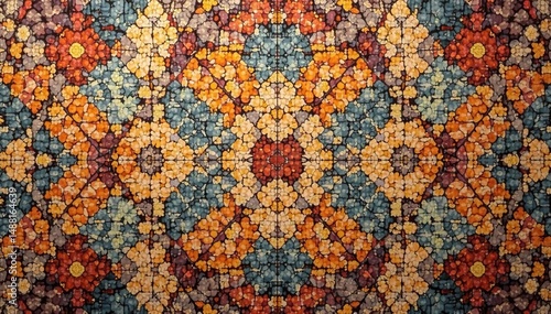 Geometric tapestry pattern, muted earth tones, subtle texture, pattern, graphic