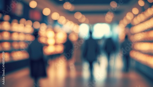 People walking in a mall with a blurred, abstract background