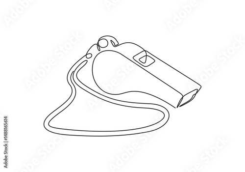 Sports whistle continuous one line art. Single line drawing of sport, coach, referee, activity, equipment, goal, play, game, blowing. Vector Illustration