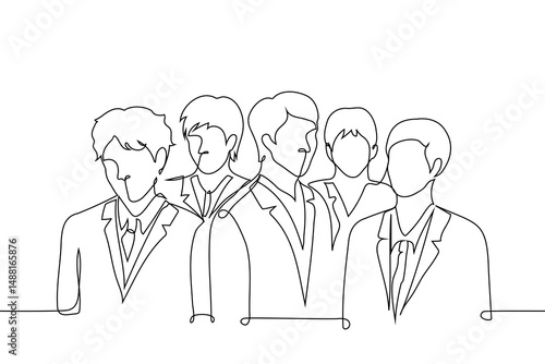 group portrait of businessman - one line art vector. concept masculine business community, elite, politicians, male leadership, patriarchy