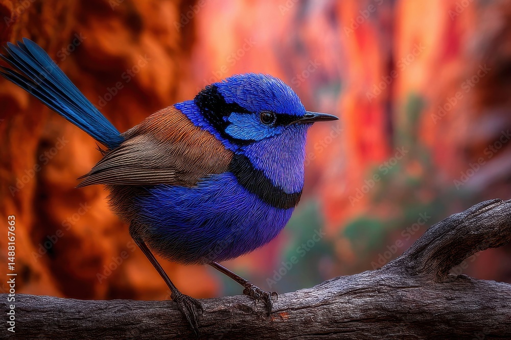 Naklejka premium In his resplendent breeding plumage, the male Splendid Fairywren, a species classified as Malurus splendens, is a sight to behold