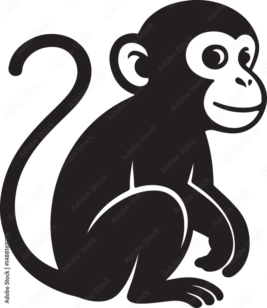Obraz premium Monkey's Icon or Logo silhouette Vector Image with white background