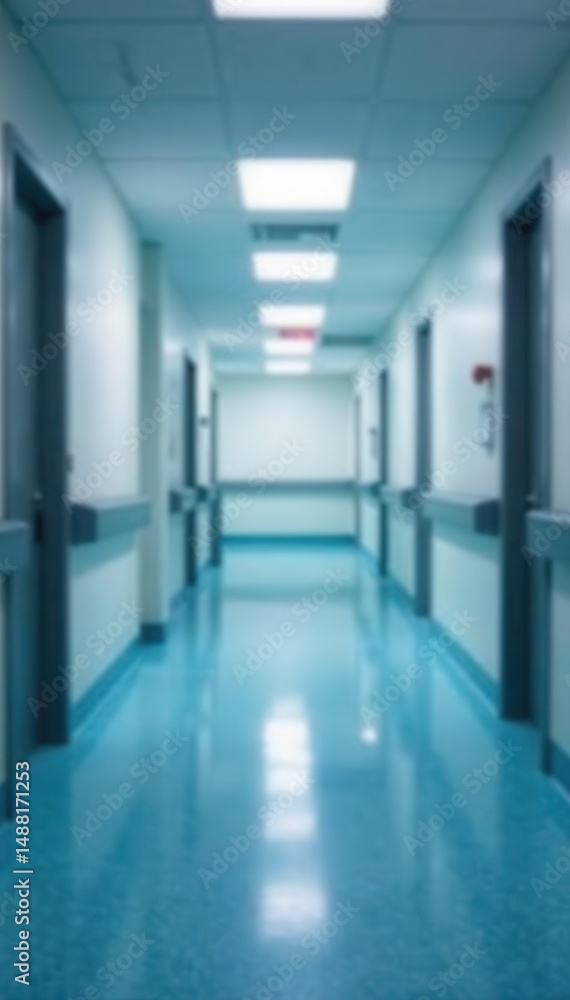Fototapeta premium Blurred hospital corridor background, sterile setting, medical facility, clean
