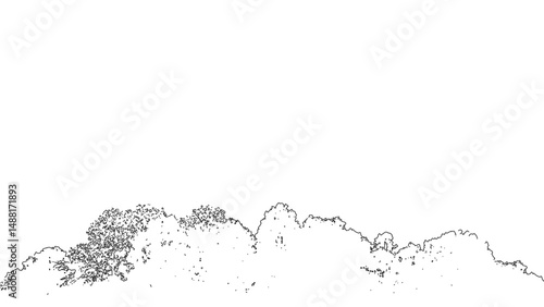 set of forest line cad, minimal isolated on white background. Ground cover. Illustration for elevation architectural element, side view, grass section. Turf coating banners for edging.