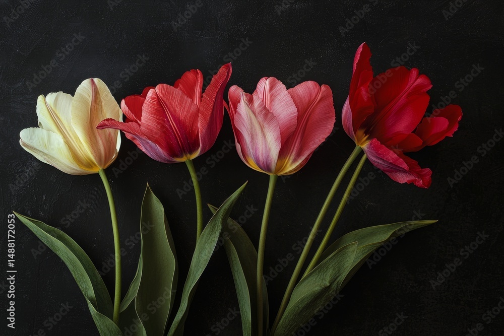 Fototapeta premium Radiant colors of tulip flowers on a bright day.
