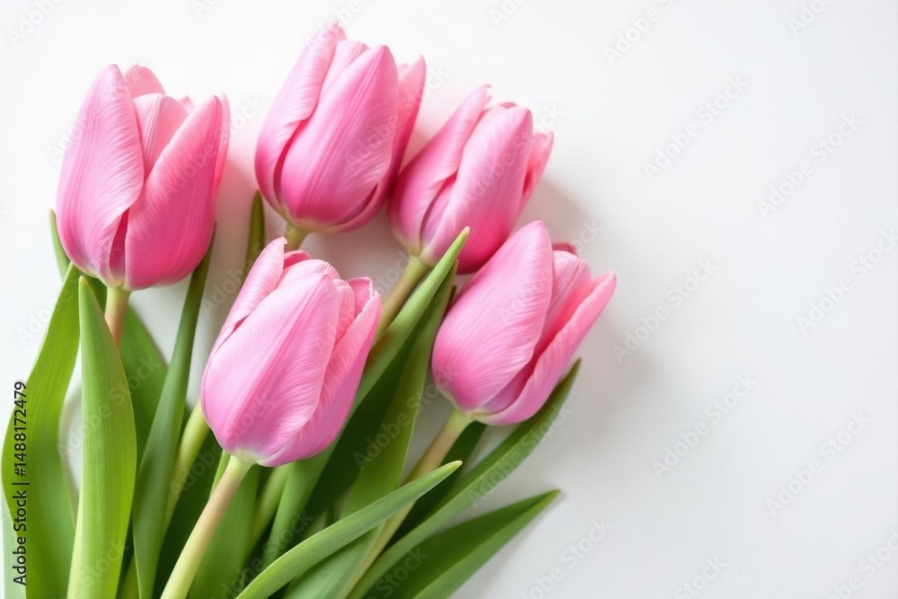 Close-up of several pink tulips on pure white , detail, flower Close-up of several pink tulips on pure white , detail, flower