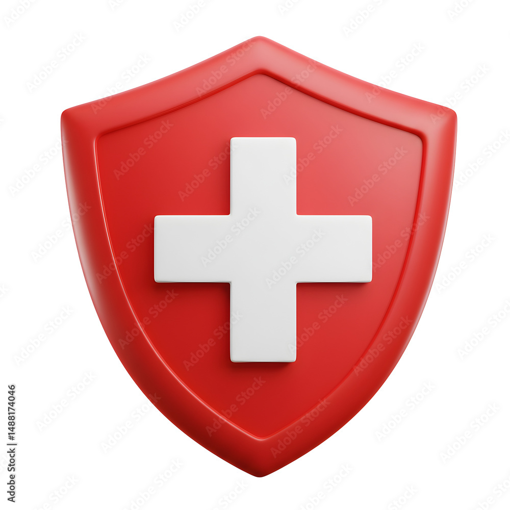 Obraz premium 赤と白の盾 安心感溢れる3Dレンダリング