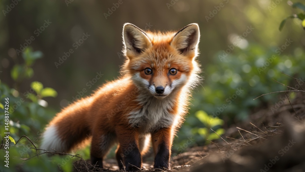 Red fox kit in its natural habitat Red fox kit in its natural habitat