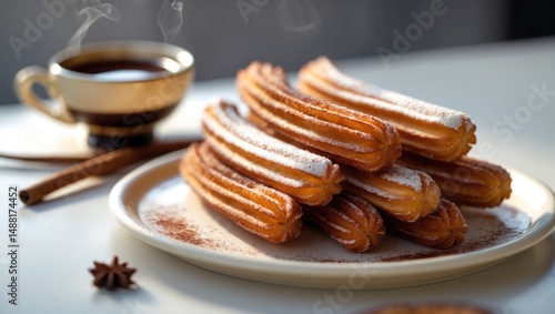 Delicious churros coated in sugar and cinnamon with a side of hot chocolate sauce