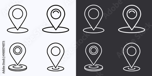 Location Icons Set – Vector Outline – Black and White Preview