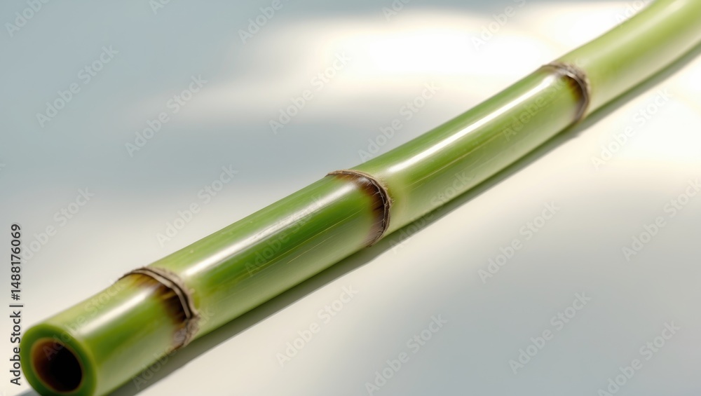 Fototapeta premium Bamboo stick of considerable length isolated on plain backdrop