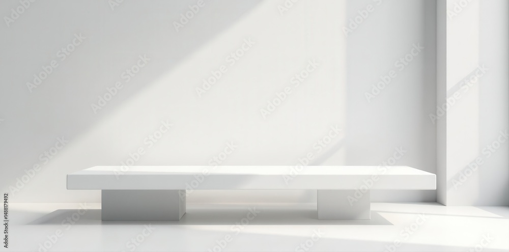 Obraz premium Modern minimalist bench, sleek lines, white backdrop , contemporary, clean, seating