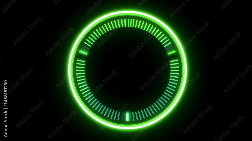 Futuristic Spinning Cyberpunk Wheel Interface With Glowing Green Design Against Black Background Futuristic Spinning Cyberpunk Wheel Interface With Glowing Green Design Against Black Background